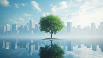 Fototapeta premium Person planting tree symbolizing sustainable growth for World Environment Day in eco urban city