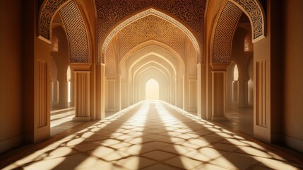 Fototapeta premium Majestic Hallway with Intricate Arches and Soft Light Glow