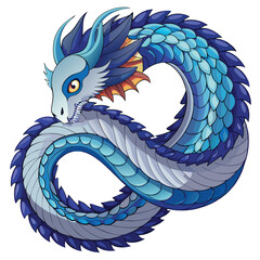 A detailed illustration of an Ouroboros, a serpent consuming its tail, forming a perfect circle.  Emphasis on intricate scales and vibrant colors.