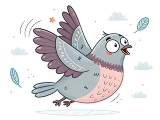 Fototapeta premium dove with heart. Vector illustration cute hand drawn cartoon character with isolated on white 