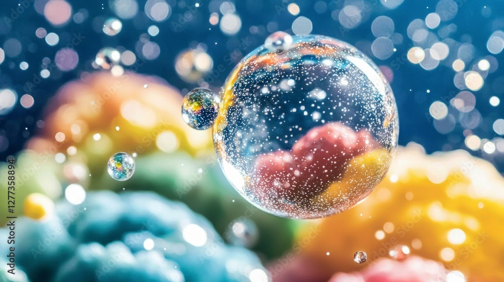 Poster abstract colorful bubbles macro water droplets sparkling bokeh background