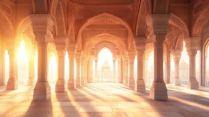 Obraz premium Majestic Sunrise Through Arched Columns in a Beautiful Palace