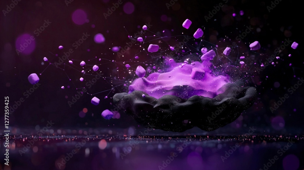 Poster futuristic ai data stream abstract purple 3d render technology background