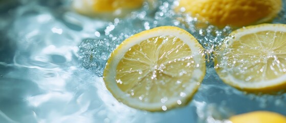 A refreshing glass of water infused with fresh lemon slices, radiating a crisp and zesty vibe, perfect for hydration and wellness. 
