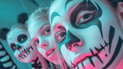 Fototapeta premium Kids Halloween Costumes Face Paint Spooky Fun Festive Celebration