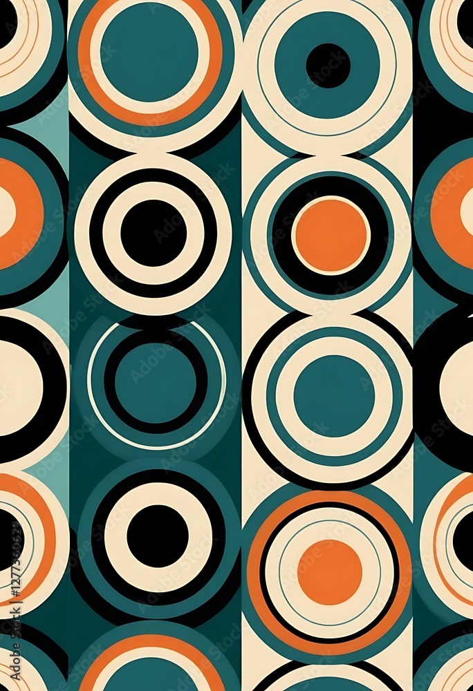 Poster abstract geometric circle pattern in retro inspired color palette