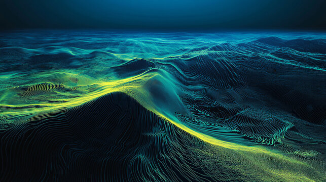 Artistic Sonar Representation of Submerged Ocean Landscapes