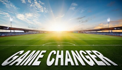 サッカーグラウンドに書かれた英語のGAME CHANGERの文字。aiで生成