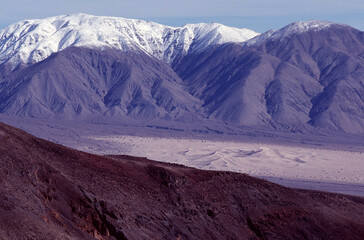 Snow-covered mountains and Death Valley
