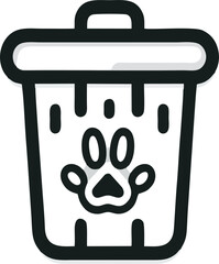 This modern logo design features a trash bin adorned with a paw print, symbolizing pet waste disposal and responsible pet ownership. The clean lines and minimalist style 