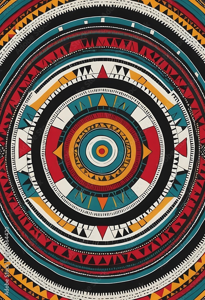 Poster vibrant circular pattern with indigenous artistic expression details