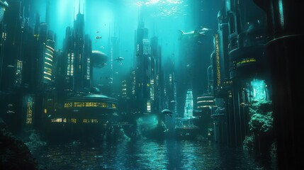 Naklejka premium Submerged Metropolis: An Underwater Cityscape