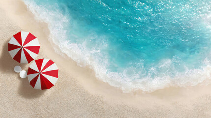 Naklejka premium A famous tropical beach destination with tourists relaxing under umbrellas, concept of travel and leisure