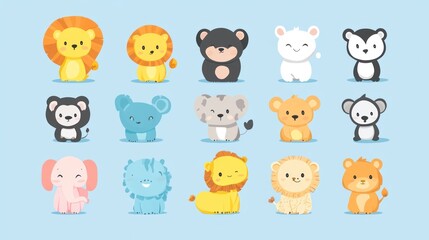 Cute cartoon animal characters collection. 