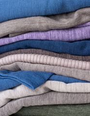 Close up of Merino Wool Sweaters in Stack