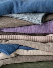 Close up of Merino Wool Sweaters in Stack