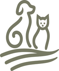 This elegant logo design features a stylized silhouette of a dog and cat sitting together, symbolizing companionship and harmony between pets. The flowing lines and minimalist style make it perfect fo