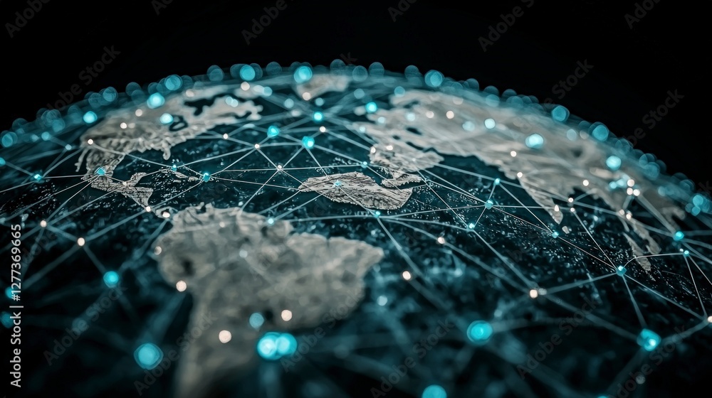 Poster global network connections internet communication travel data flow