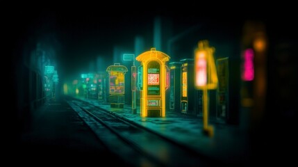 Fototapeta premium Futuristic Cityscape Neon Lights Holographic Ads Cyberpunk Street