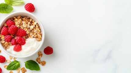 Healthy woman relishes a vibrant muesli bowl in her cozy kitchen