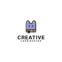 Cute book and cat logo vector