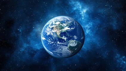 A Majestic View of Earth, Our Blue Jewel, Suspended in the Vastness of Space, a Timeless and Breathtaking Perspective of Our Home Planet, Immersed in a Nebula of Cosmic Beauty.