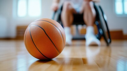 Inspiring dribble and shot during a wheelchair basketball game