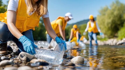 Volunteers clean river, promoting environmental awareness and sustainability