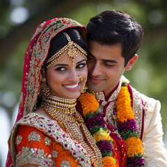 Fototapeta premium Joyful indian wedding celebration outdoor venue photography vibrant background close-up perspective love and tradition