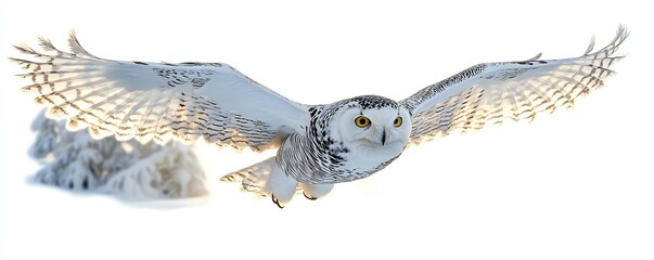 Isolated Arctic Owl (Bubo scandiacus) in Flight with Spread Wings Against a Transparent Background