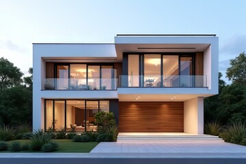 Modern House Exterior Design with Large Windows and Wooden Accents