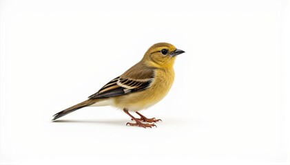 Beautiful Yellow Bird Standing Calmly on White Background