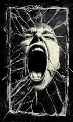 Shattered Scream  Black and White Distress Art