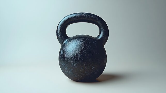 Single black kettlebell placed in the center of a white background emphasizing its sleek design and simplicity