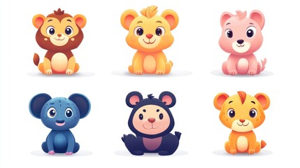 Obraz premium Cute cartoon animal characters in various colors.