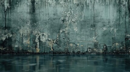 A weathered wall with a dark blue-gray color and peeling paint.