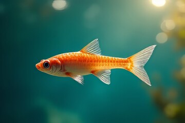 Fototapeta premium Orange Fish in Aquarium Water, Close-Up View of Fin Detail