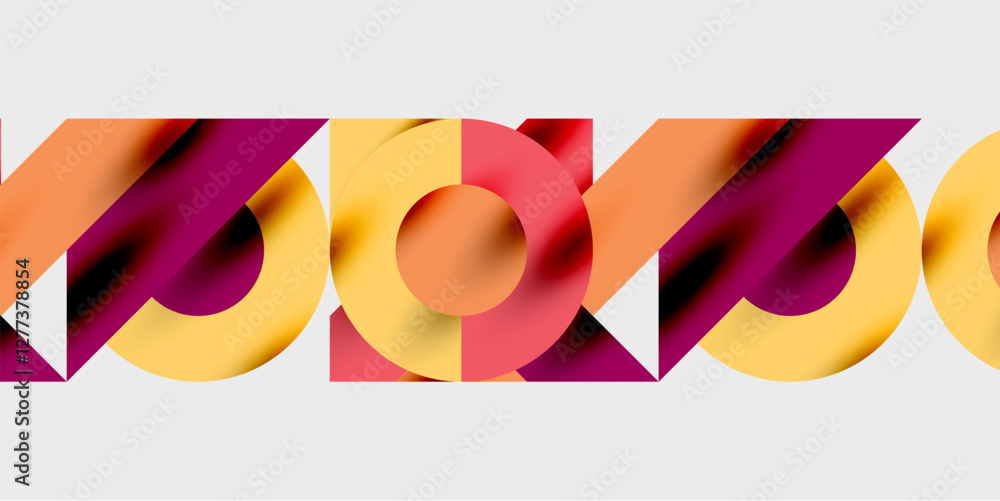 Poster modern abstract background featuring circles, lines, and triangles in a dynamic geometric compositio