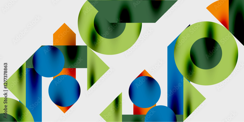 Aufkleber Modern abstract background featuring circles, lines, and triangles in a dynamic geometric composition. Perfect for stylish, tech, or creative-themed designs