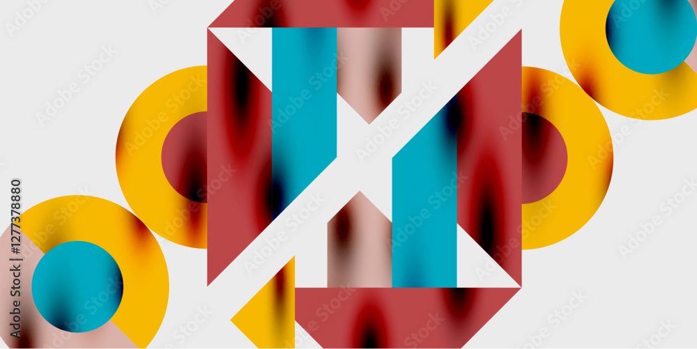 Aufkleber Modern abstract background featuring circles, lines, and triangles in a dynamic geometric composition. Perfect for stylish, tech, or creative-themed designs