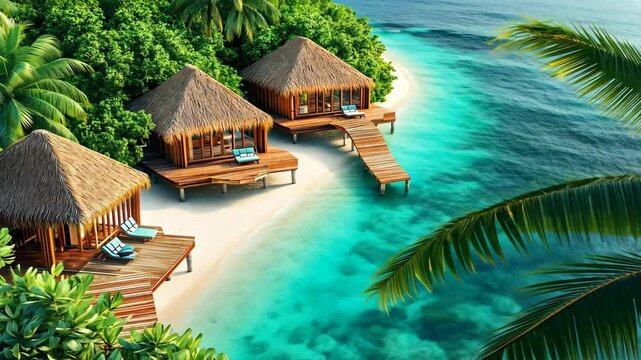 tropical resort pool with palms