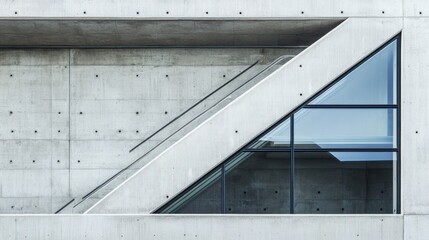 Obraz premium Geometric Concrete Architecture with Triangular Window and Escalator