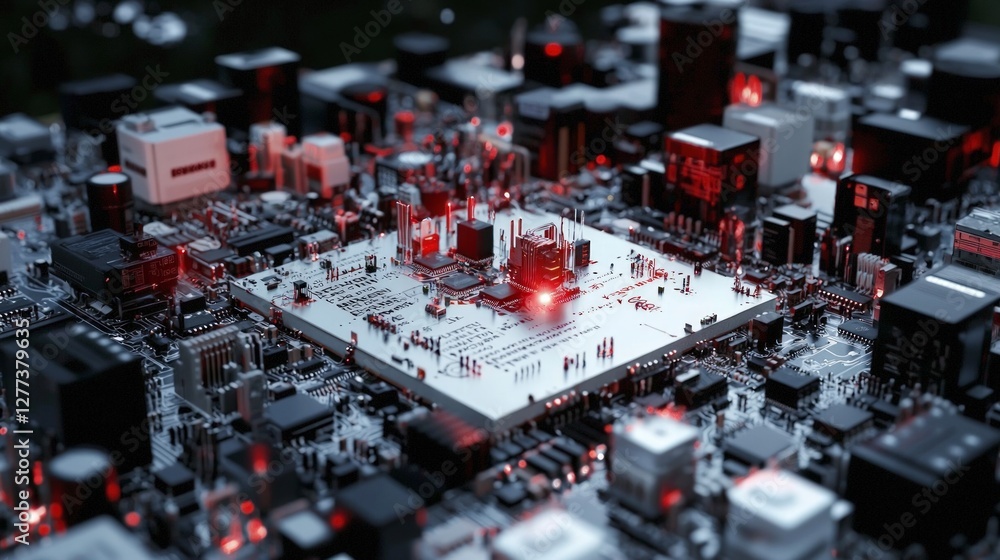 Poster ai circuit board close up of glowing microchip technology electronics digital futuris