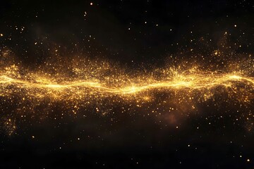 Abstract gold light effect on black background. Sparkling magic dust particles.