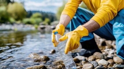 Engaging in river cleanup to combat plastic pollution and protect nature