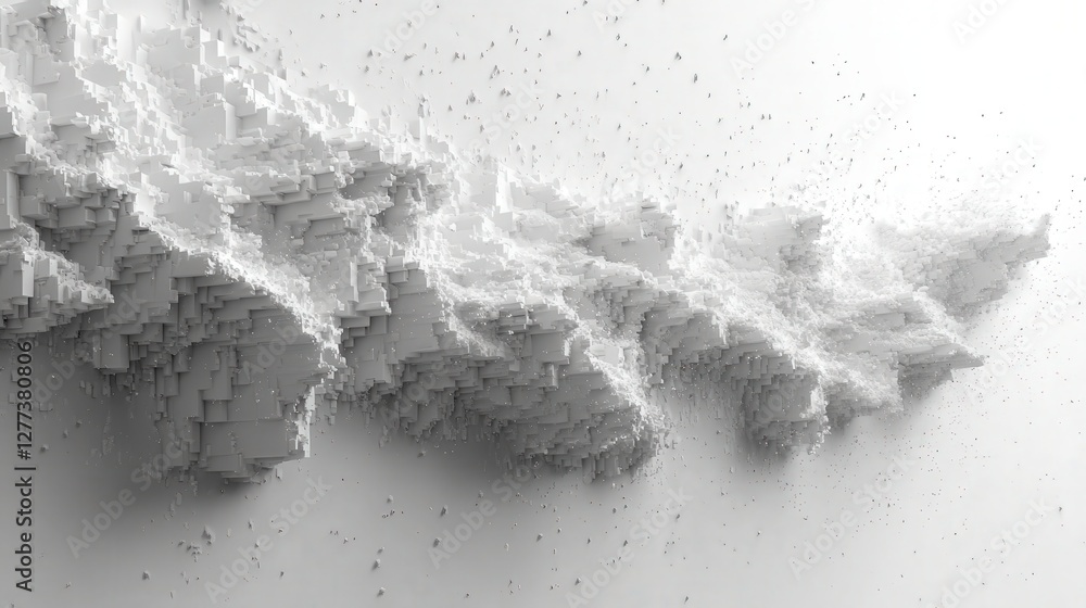 Aufkleber abstract white landscape with textured peaks and scattered particles creating a serene atmosphere
