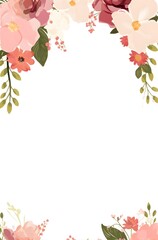 Fototapeta premium Pink flowers on white background. watercolour frame with pink flowers on a white 