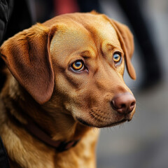 Captivating golden labrador dog portrait urban setting pet photography close-up emotional expression