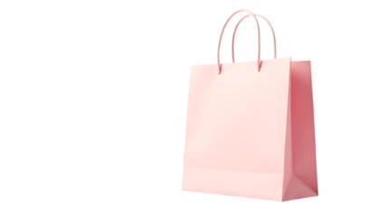 Soft pink paper shopping bag with handles against a neutral background
