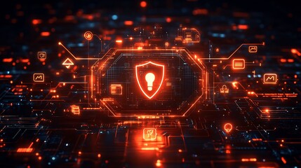 Sleek cybersecurity framework infographic with clean icons and bold arrows isolated on a transparent background for IT presentations